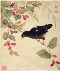 Een van een serie schilderijen van vogels en fruit, eind 19e eeuw